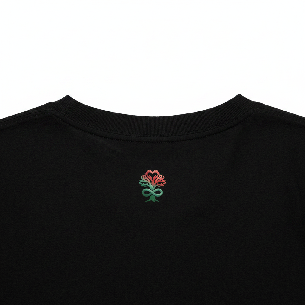 Black Tee - Back Neck Heart Tree Higher