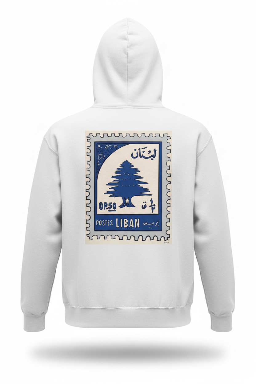 Blue Cedar Stamp - Back of White Hoodie