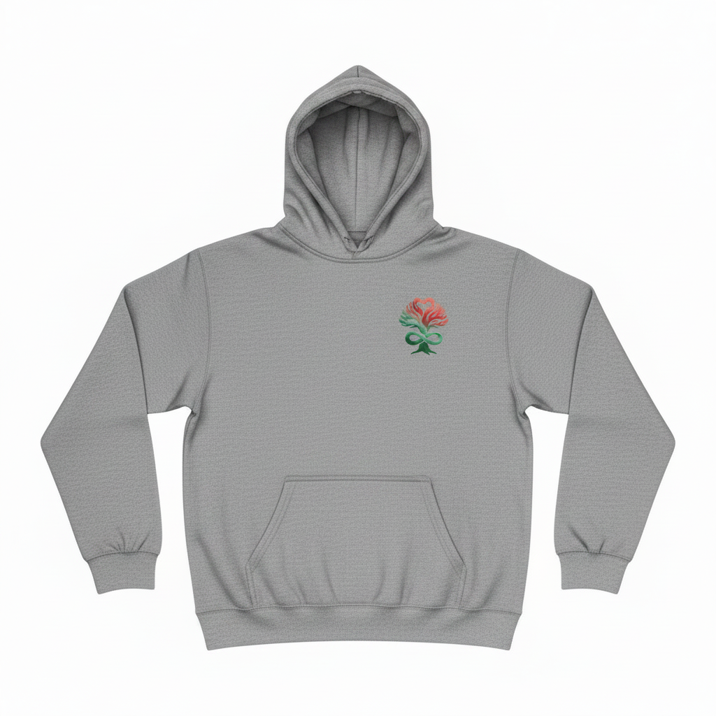 Gray Hoodie Front Chest - Heart Tree