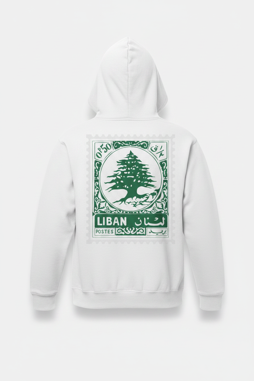 Green Cedar Stamp - Back of White Hoodie