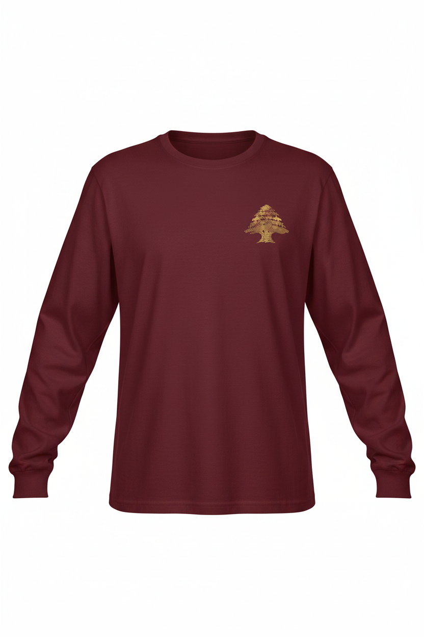 Lebanese Passport Cedar Tee Maroon - Long Sleeve Front