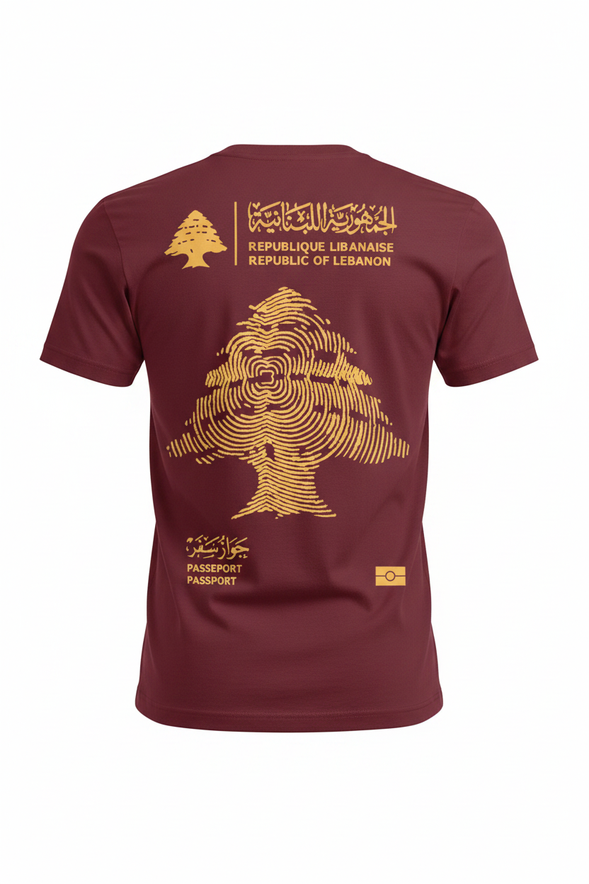 Lebanese Passport Cedar Tee Maroon - Short Sleeve Back