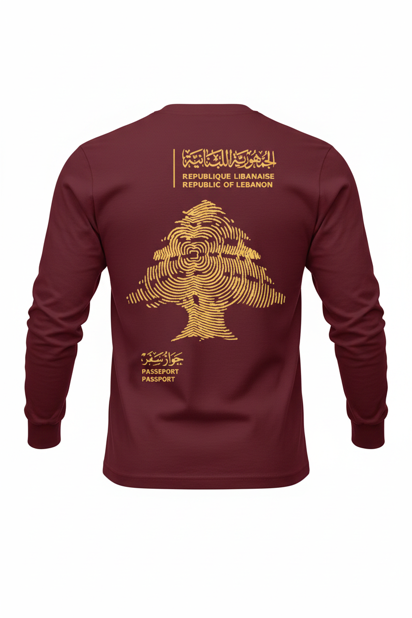 Lebanese Passport Cedar Tee Maroon - Long Sleeve Back
