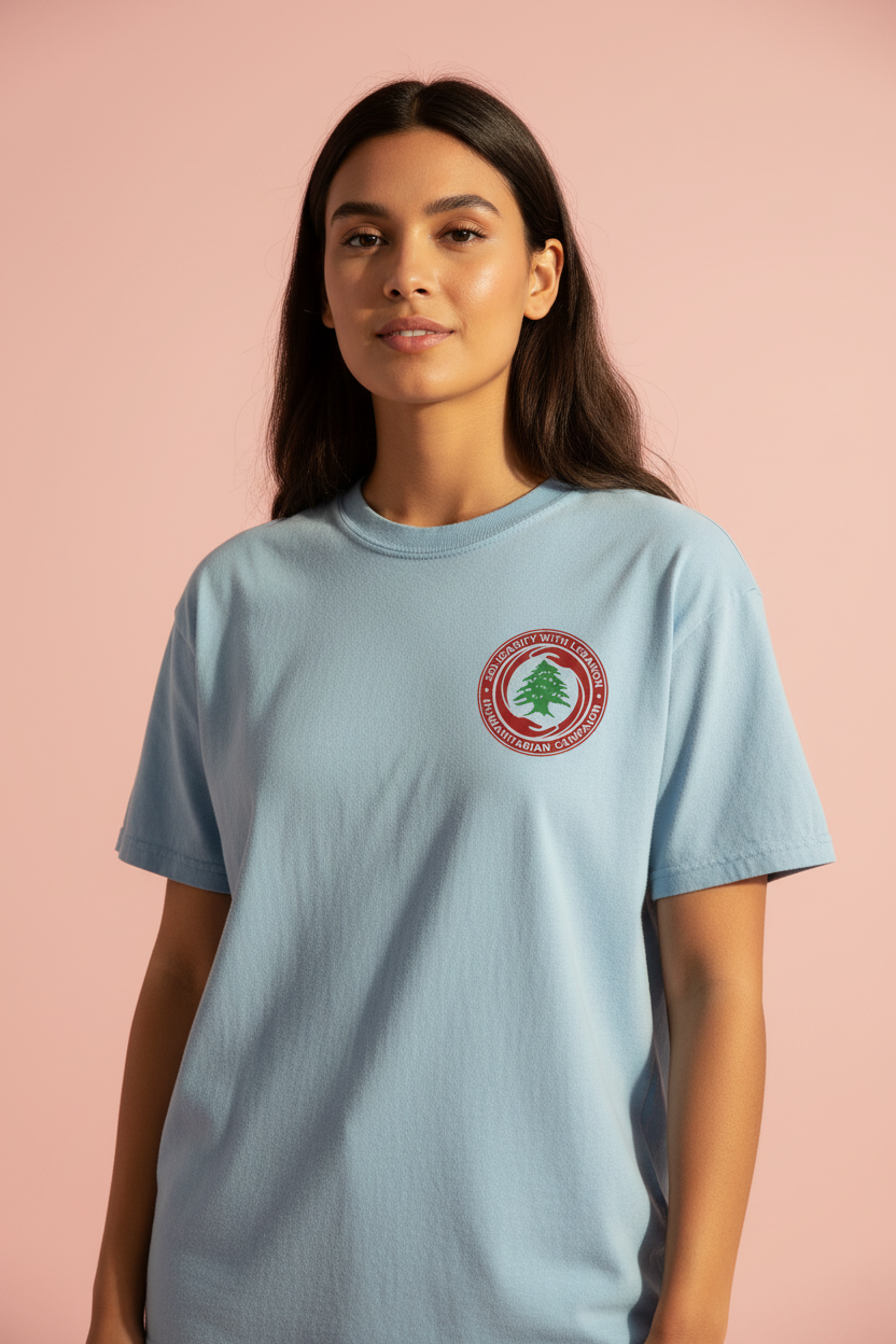 Humanitarian Campaign Tee in Vintage Baby Blue lifestyle shot