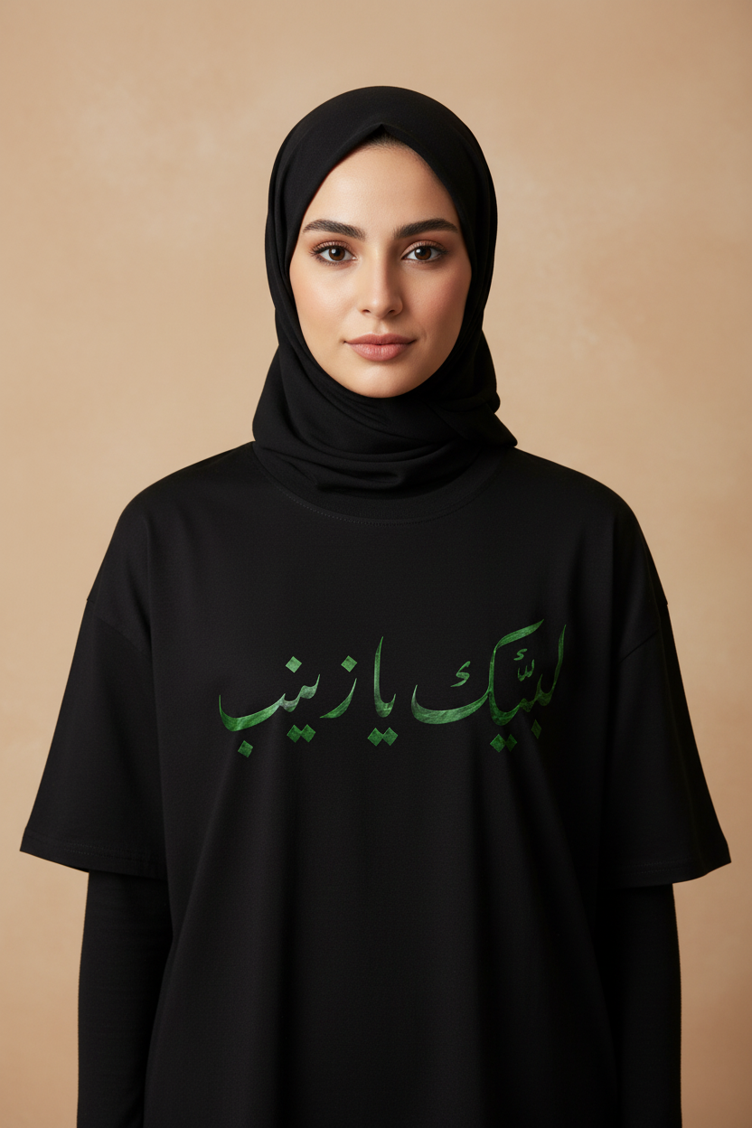 Labbayk Ya Zainab Green Tee - On Model