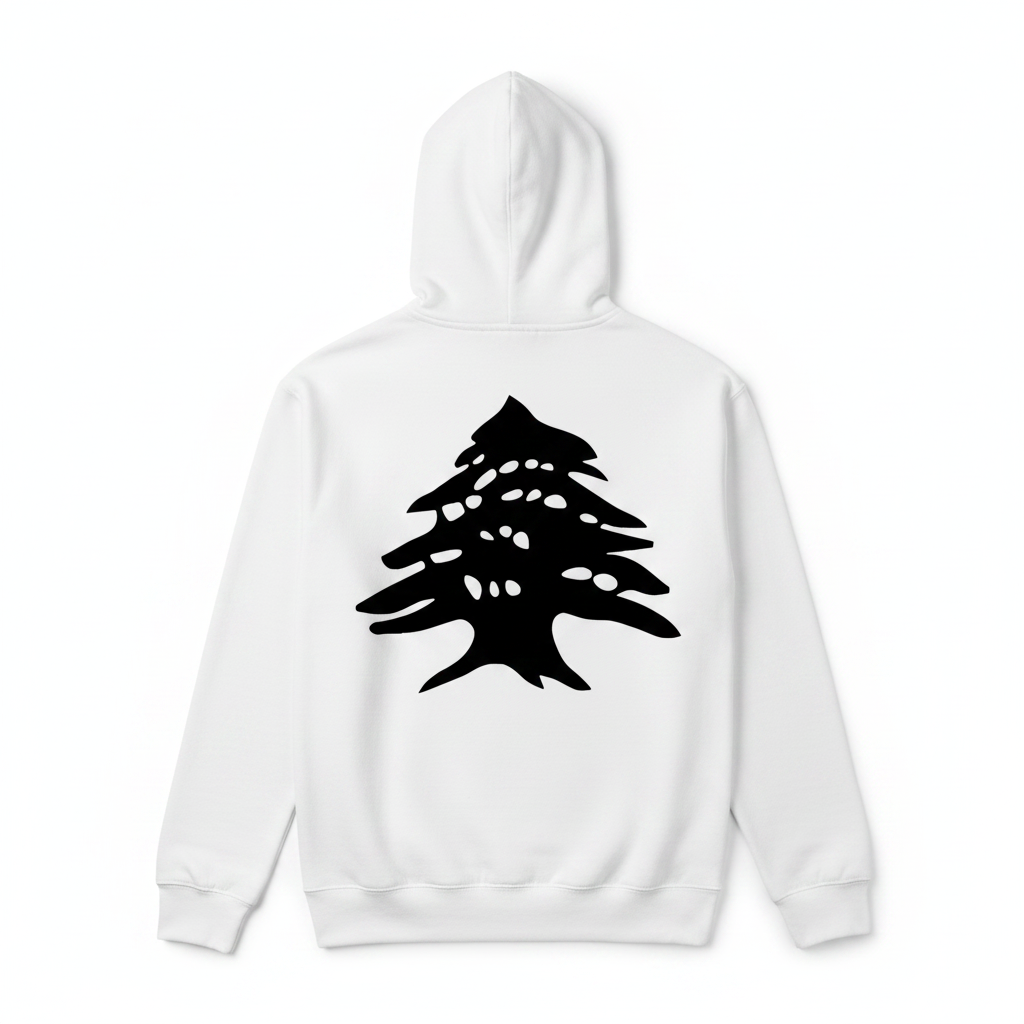 White Hoodie Back - Black Cedar