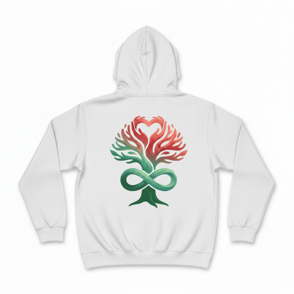 White Hoodie Back - Heart Tree