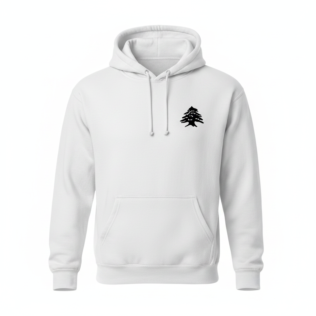 White Hoodie Front Chest - Black Cedar