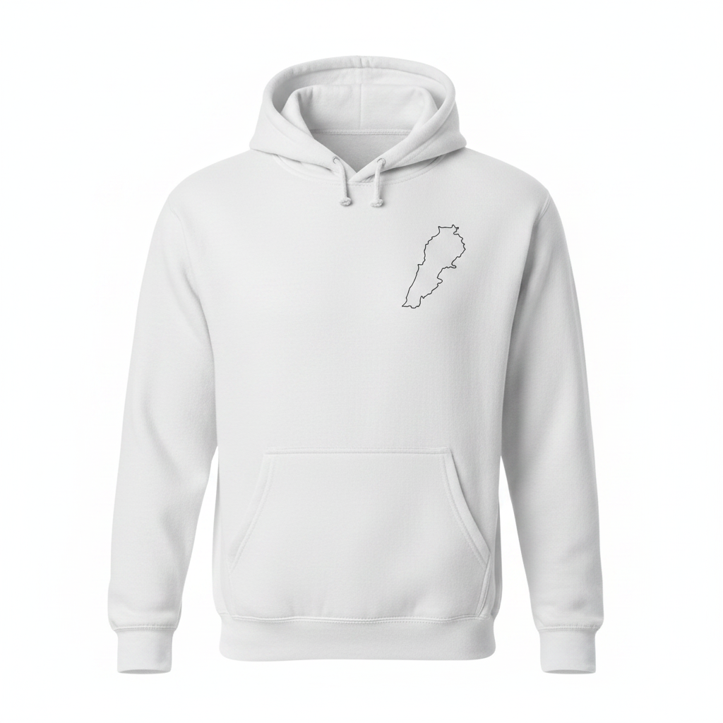 White Hoodie Front - Lebanon Outline