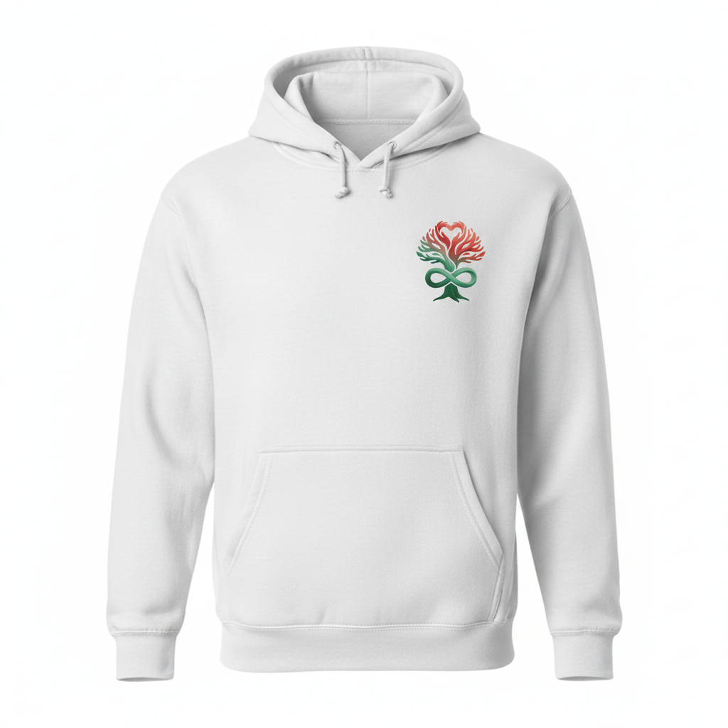 White Hoodie Right Chest - Heart Tree